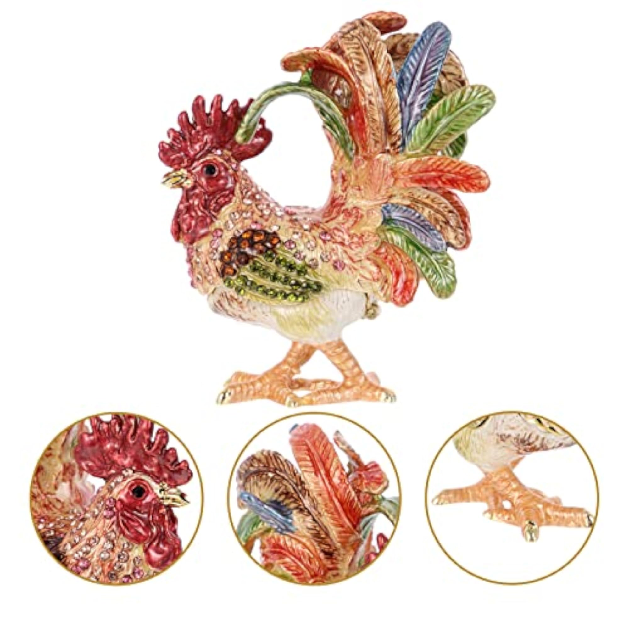 Rooster Trinket Box, Hinged Enameled Jewelry Box